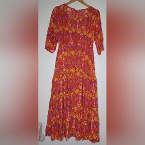 Vibrant Floral Maxi Dress in Orange and Purple